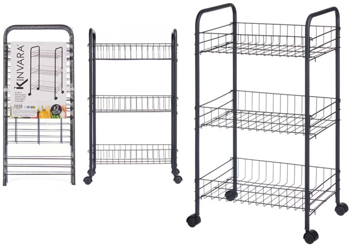 Kinvara Keukentrolley - 3-laags - Zwart Metaal - Met Wieltjes - Afbeelding 2