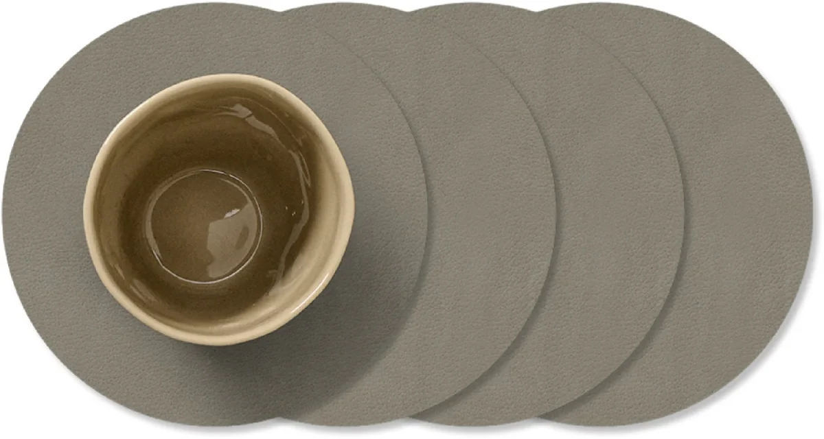 LIND DNA Onderzetters Nupo - Leer - Flint Grey - ø 10 cm - 4 Stuks