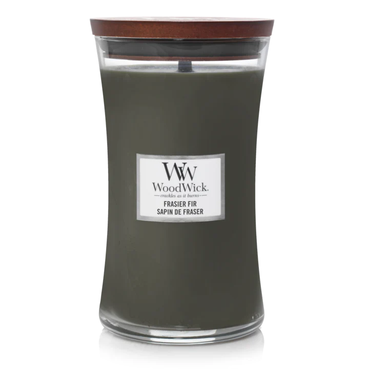 WoodWick Geurkaars Large Frasier Fir - 18 cm / ø 10 cm - Geurkaars in Glas - Houten Lont - Afbeelding 2