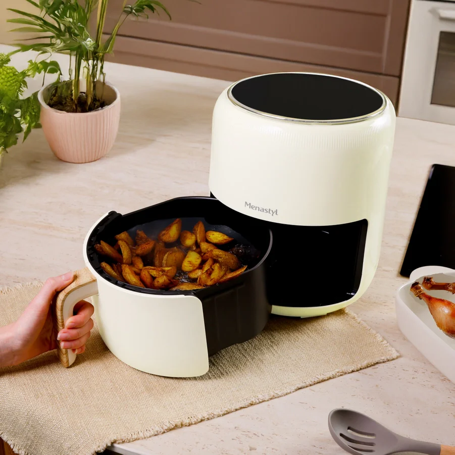 Menastyl airfryer 4,5 l met handgreep in houtlook - verschillende kleuren - Afbeelding 3