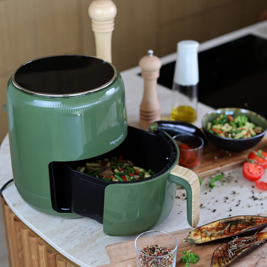 Menastyl airfryer 4,5 l met handgreep in houtlook - verschillende kleuren - Afbeelding 4