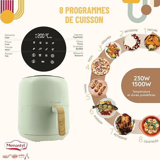 Menastyl airfryer 4,5 l met handgreep in houtlook - verschillende kleuren - Afbeelding 5