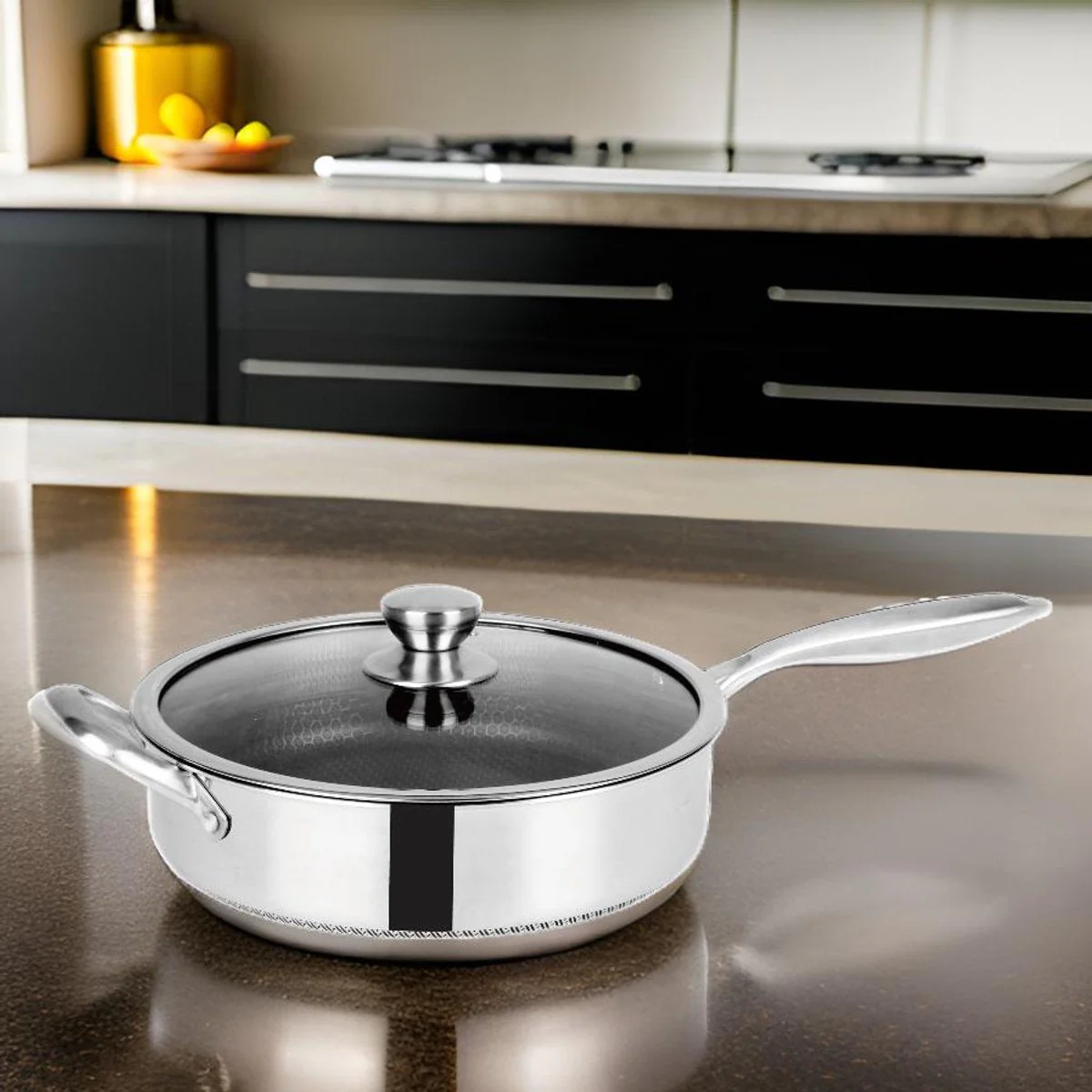 Cheffinger Hapjespan met Deksel - 28cm - RVS - Honingraat - Inductie - Afbeelding 3