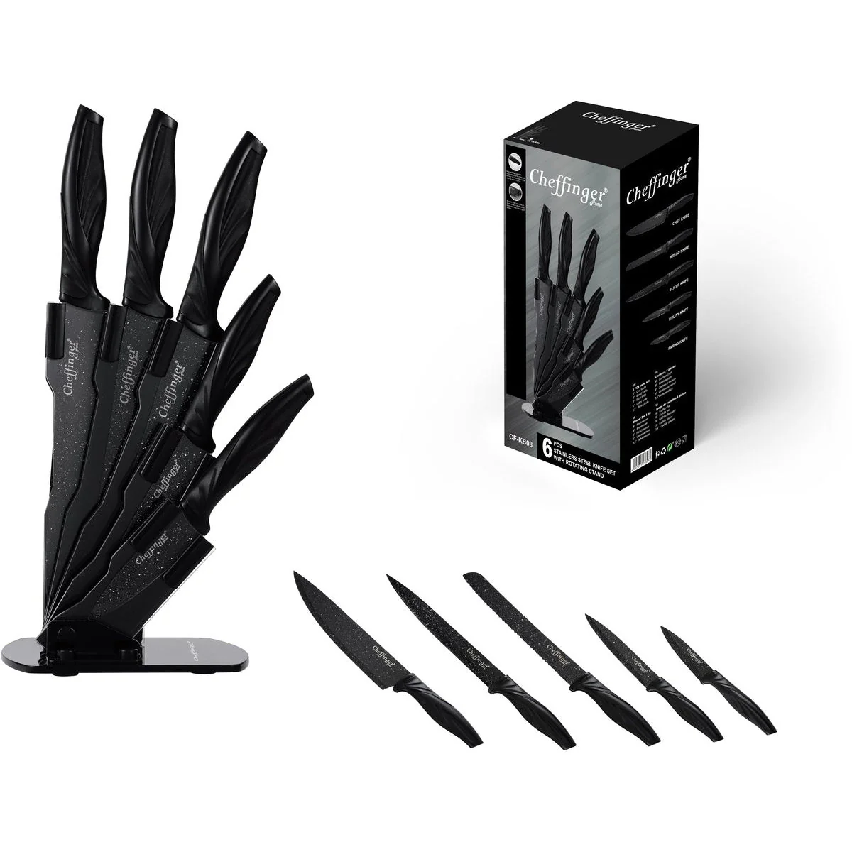 Cheffinger Messenset met Standaard - 6-delig - Zwart - Afbeelding 4