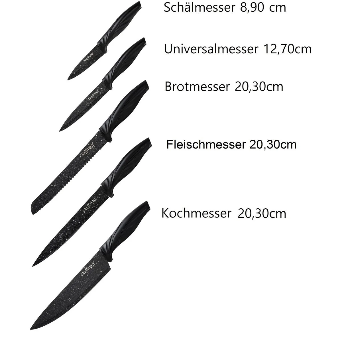 Cheffinger Messenset met Standaard - 6-delig - Zwart - Afbeelding 3