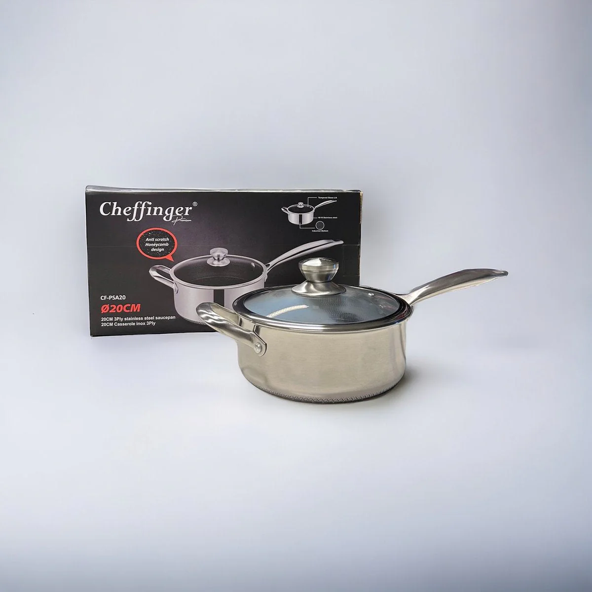 Cheffinger Sauspan met Deksel - 20cm - RVS - Honingraat - Inductie - Afbeelding 2