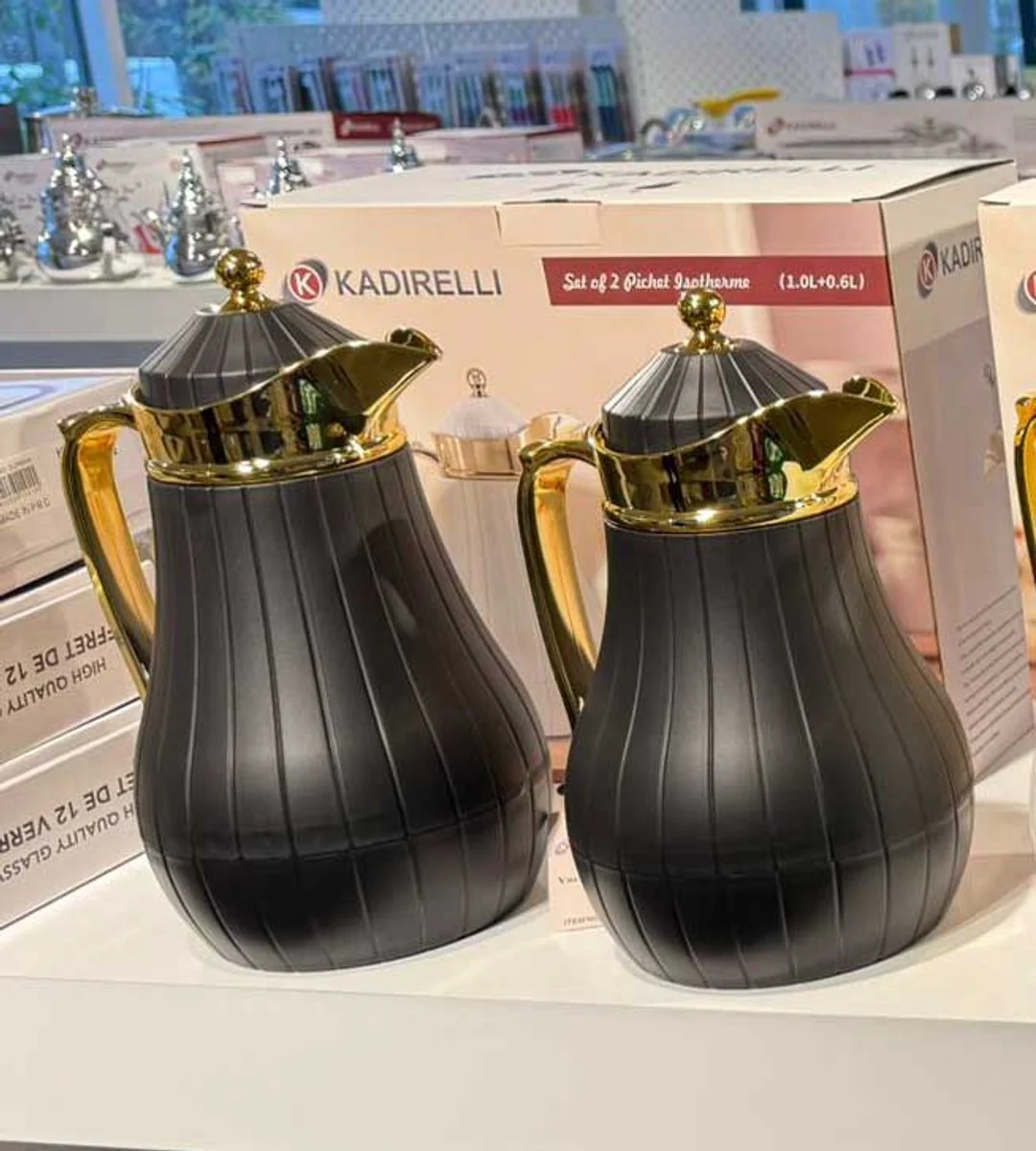 Kadirelli Thermoskan Set van 2 - 1L + 1L - Zwart/Goud - RVS Inox - Themosfles - Afbeelding 3
